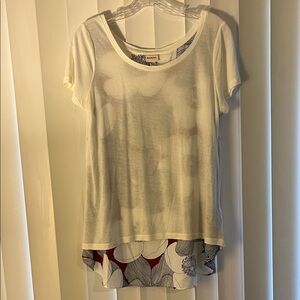 Merona White Short Sleeve Top with Navy Floral Trim